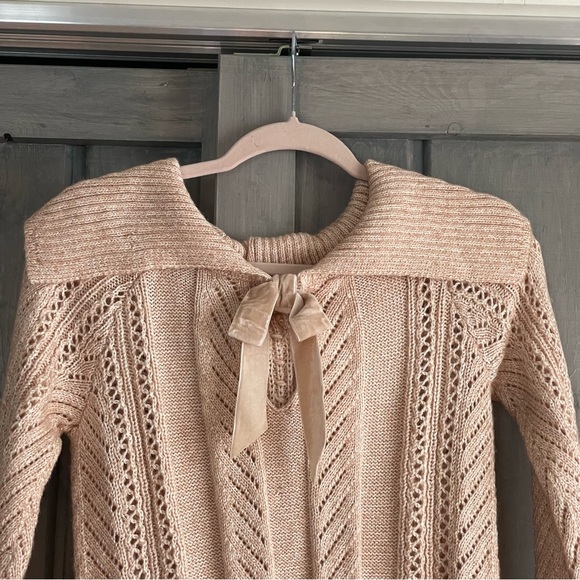 White House black market open knit peach pink velvet bow back sweater size S - Picture 6 of 8